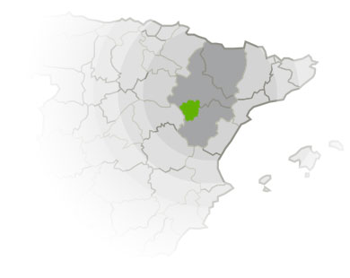 Mapa del Este de España con las comarcas de Daroca y Jiloca destacadas en verde